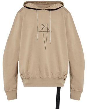 Rick Owens Star-Embroidered Drawstring Hoodie - Natural