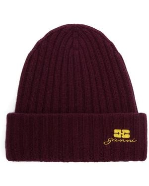 Ganni Ribbed Beanie - Red