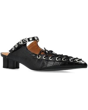 Ganni Eyelets Lace Up Mules in Red | Lyst