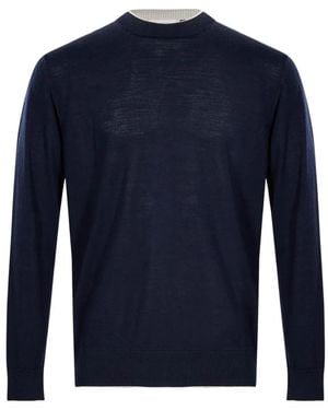 Eleventy Contrast-Trim Fine-Knit Sweater - Blue