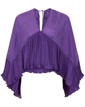 Alberta Ferretti Pleated-Trim Wide-Sleeves Blouse - Purple