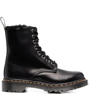 Dr. Martens Bottines En Cuir À Bord En Fourrure Artificielle - Black