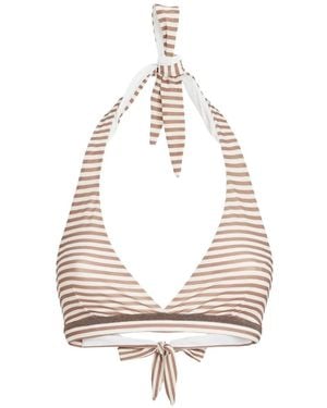 Brunello Cucinelli Striped Techno Jersey Bikini Top With Precious Trim - White