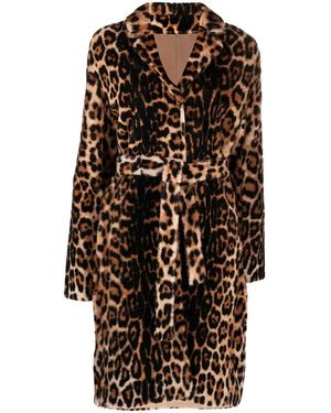 Yves Salomon Leopard Print Belted Coat - Black