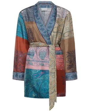 Pierre Louis Mascia Belted Paisley-Print Kimono - Blue