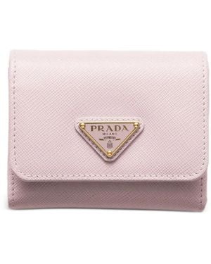 Prada Small Triangle-Logo Leather Wallet - Pink