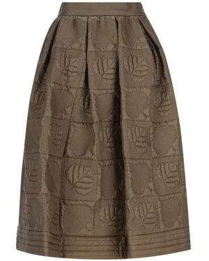 Moncler Leaf-Quilted A-Line Midi Skirt - Brown