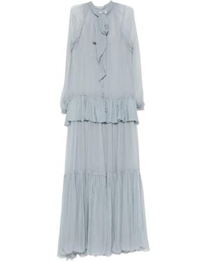 Chloé Ruffled Silk-Mousseline Maxi Dress - Blue