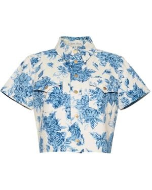 Cara Cara Paro Floral-Pattern Cropped Shirt - Blue