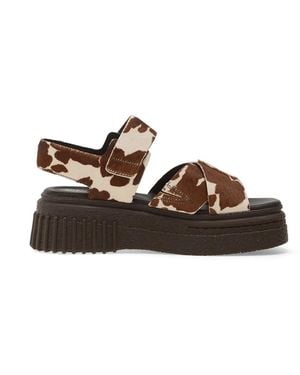 Clarks Evamar Cow-Print Platform Sandals - Brown