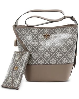Tory Burch T Monogram Bucket Bag - Grey