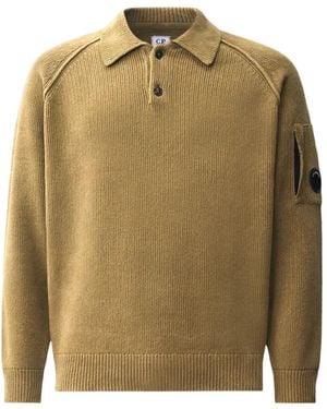 C.P. Company Lens-Detail Rib-Knit Polo Shirt - Natural