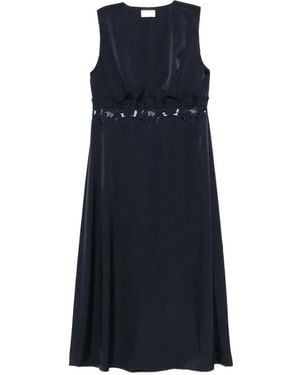 P.A.R.O.S.H. Lace V-Neck Midi Dress - Blue