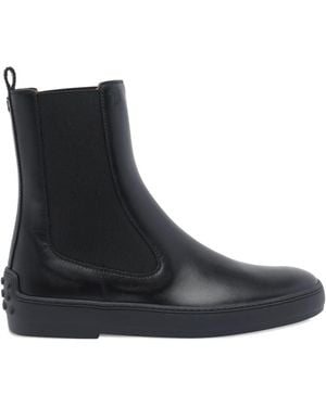 Tod's Round-Toe Leather Booties - Black