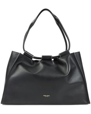 Giorgio Armani Logo-Detail Leather Shoulder Bag - Black