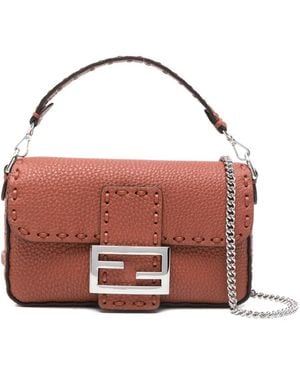 Fendi Mini Baguette Stitched Tote Bag - Brown