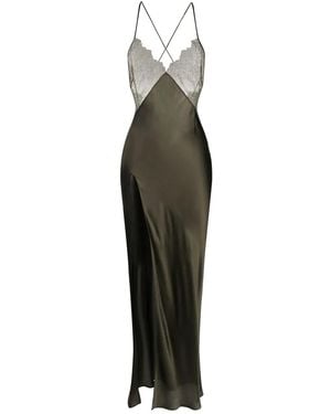 Maison Close Rendez-Vous Lace-Panel Silk Dress - Green