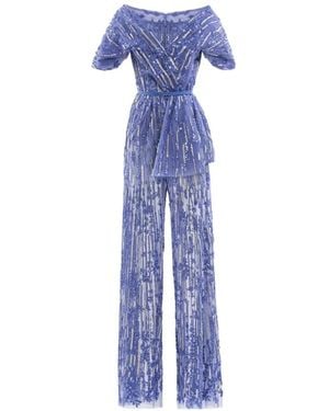 Saiid Kobeisy Sequin-Embroidered Jumpsuit - Blue