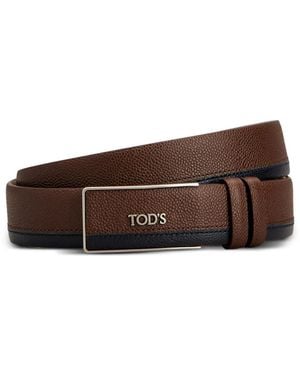 Tod's Logo-Plaque Pebbled Leather Belt - Brown