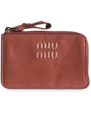 Miu Miu Embossed-Logo Leather Card Holder - Red