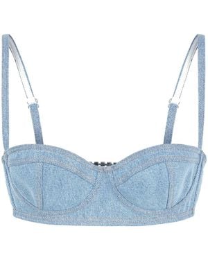 Gcds Logo-Embellished Denim Bustier Top - Blue