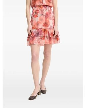 MARC AUREL Ruffled Floral-Pattern Mini Skirt - Red