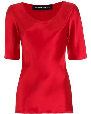 Gloria Coelho Scoop-Neck Silk T-Shirt - Red