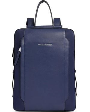 Piquadro Leather-Panelled Laptop Backpack - Blue
