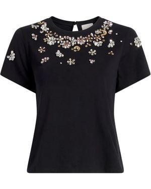Cinq À Sept Tumbling Flowers Shrunken T-Shirt - Black