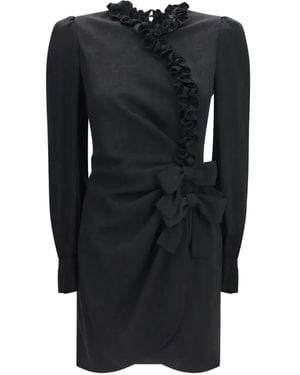 Alessandra Rich Ruffled Silk-Jacquard Dress - Black