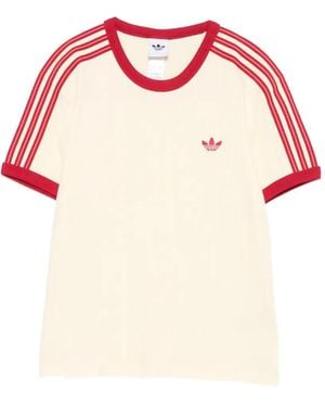adidas Logo-Embroidered Striped T-Shirt - Pink