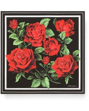 Dolce & Gabbana 50X50 Rose-Print Silk Twill Scarf - Red