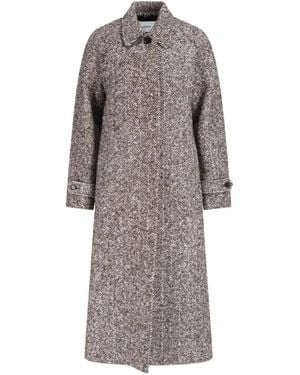 Lardini X Sugar Herringbone-Pattern Belted Coat - Gray