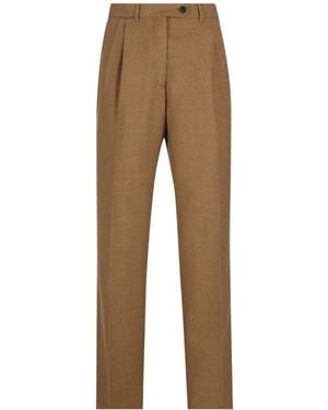 Prada Pleated Virgin-Wool Trousers - Natural
