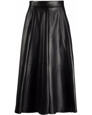 Ralph Lauren Leather A-Line Midi Skirt - Black