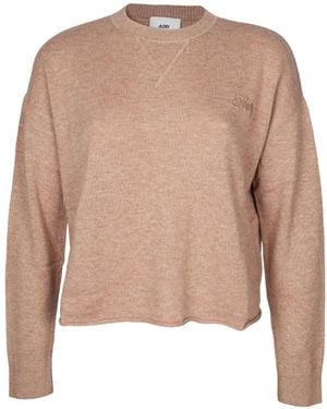 Autry Logo-Embroidered Cropped Sweater - Natural