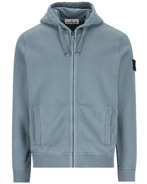 Stone Island Sweat 6100067 En Polaire De Coton Biologique Brossé - Blue