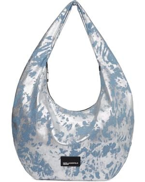 Karl Lagerfeld Logo-Patch Denim Shoulder Bag - Blue