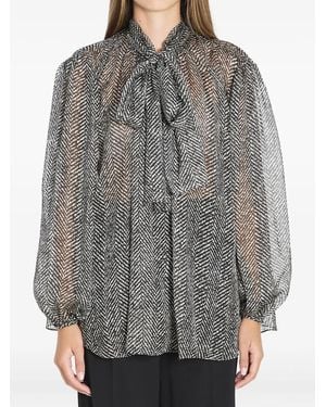 Dolce & Gabbana Herringbone Balloon-Sleeve Blouse - Grey