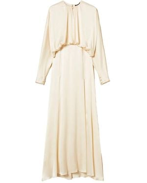 Twinset Gathered-Bodice Satin Long Dress - Natural