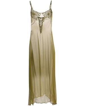 Isa Boulder Crochet-Insert Mesh Dress - Green