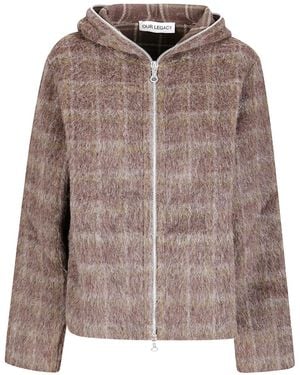 Our Legacy Cardigan A Quadri Con Zip - Marrone