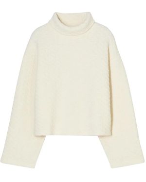 Closed High-Neck Textured Sweatshirt - White