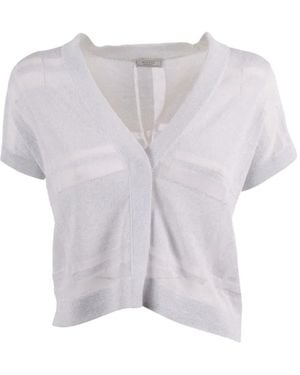 Peserico Metallic-Effect V-Neck Cardigan - White