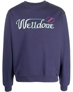 we11done Logo-Print Cotton Sweatshirt - Blue