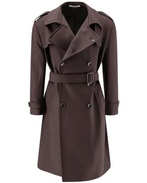 Tagliatore Double-Breasted Belted Virgin Wool Trench Coat - Brown
