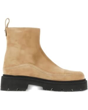 Emporio Armani Bottines En Cuir À Semelle Crantée - Natural