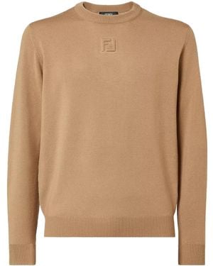 Fendi Embossed-logo Wool Sweater - ブラウン