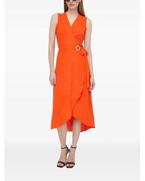 Morgan Buckle-Detail Wrap Asymmetric Dress - Orange