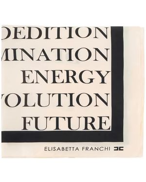 Elisabetta Franchi Silk Foulard Scarf With Lettering Print - Natural